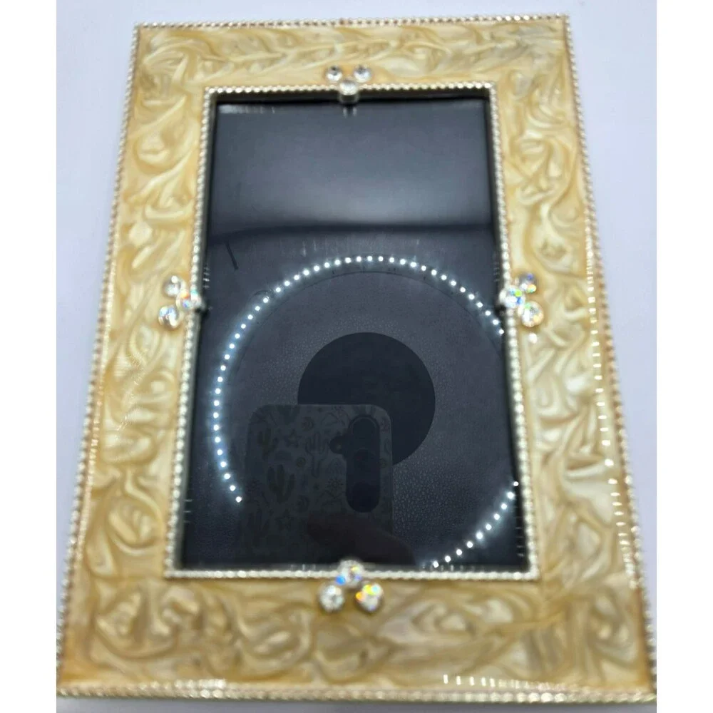 Vintage Style Pearlized Cream Enamel & Rhinestone 5x7 Picture Frame